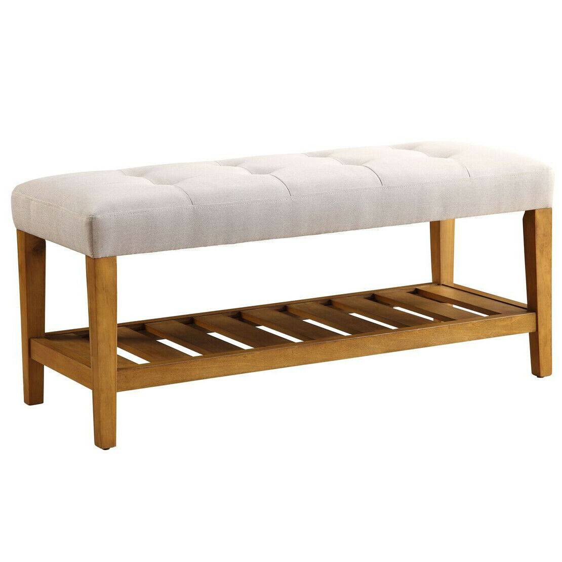 Acme 96680 Charla Wooden Frame Slatted Lower Shelf Bench, Light Gray and Oak