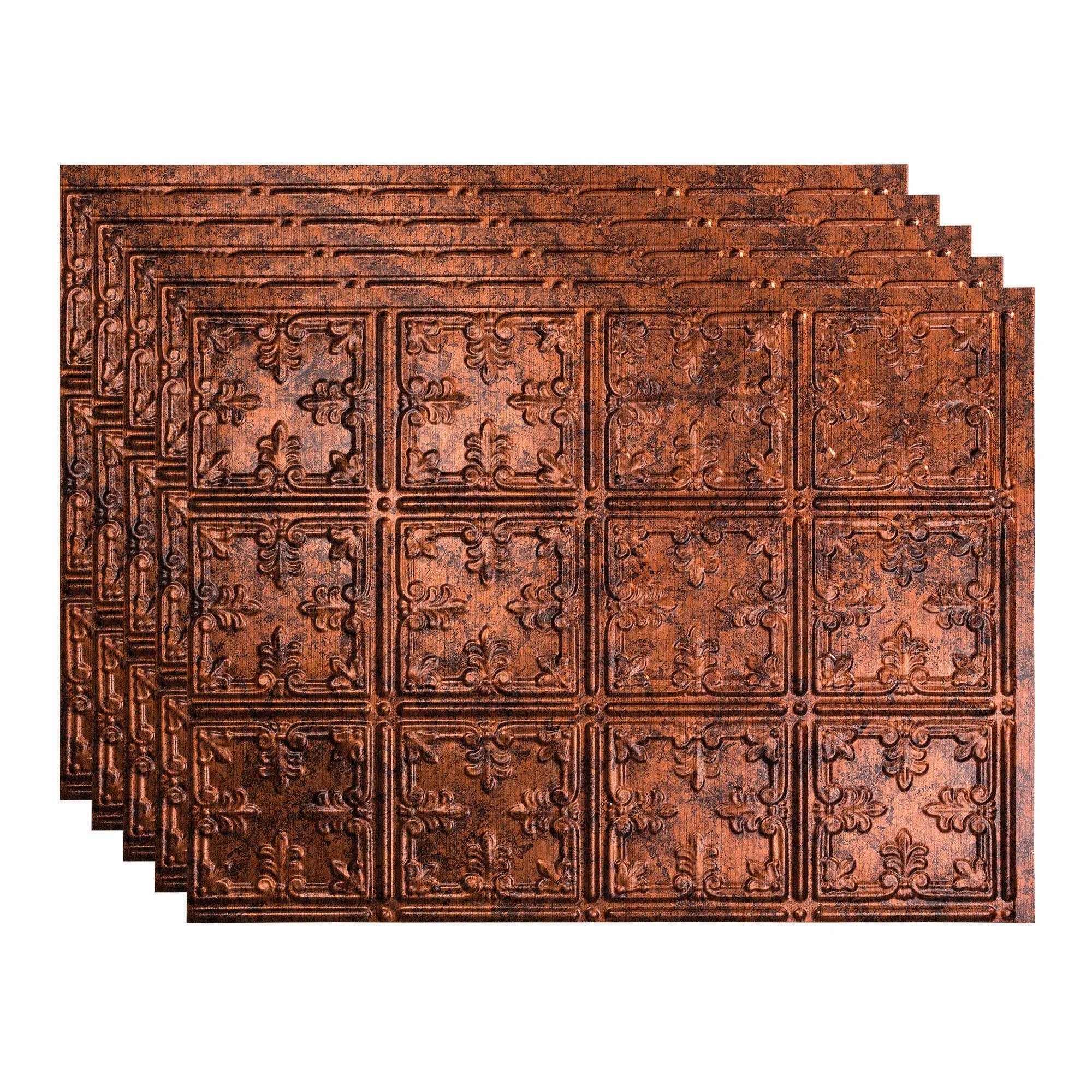 Fasade Traditional Style/Pattern 10 Decorative Vinyl 18in x 24in Backsplash Panel in Moonstone Copper (5 Pack)