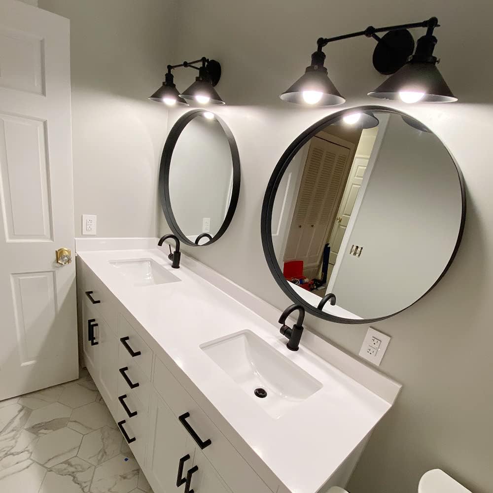 LMSOD Bathroom Vanity Light, Vintage Industrial Black Wall Sconce Metal Lighting Fixture with Metal Shade (2 Lights)