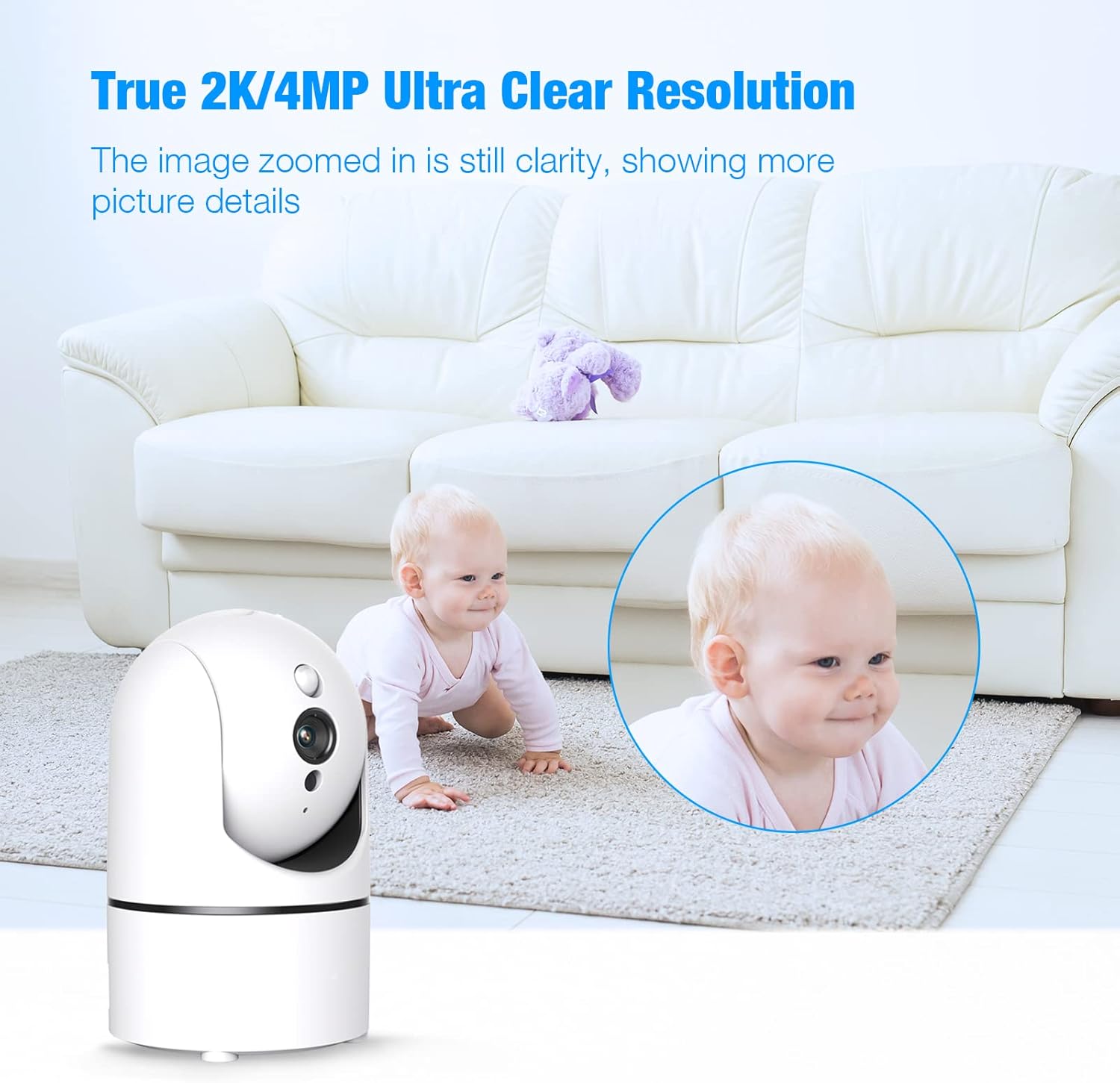 Baby Monitor, True 2K/4MP Indoor Cam Plug-in 2.4G WiFi Camera with Motion/Sound Detection, Two-Way Talk, Night Vision, Works with Alexa and Pan&Tilt for Home Security/Pet Monitor Pack of 2
