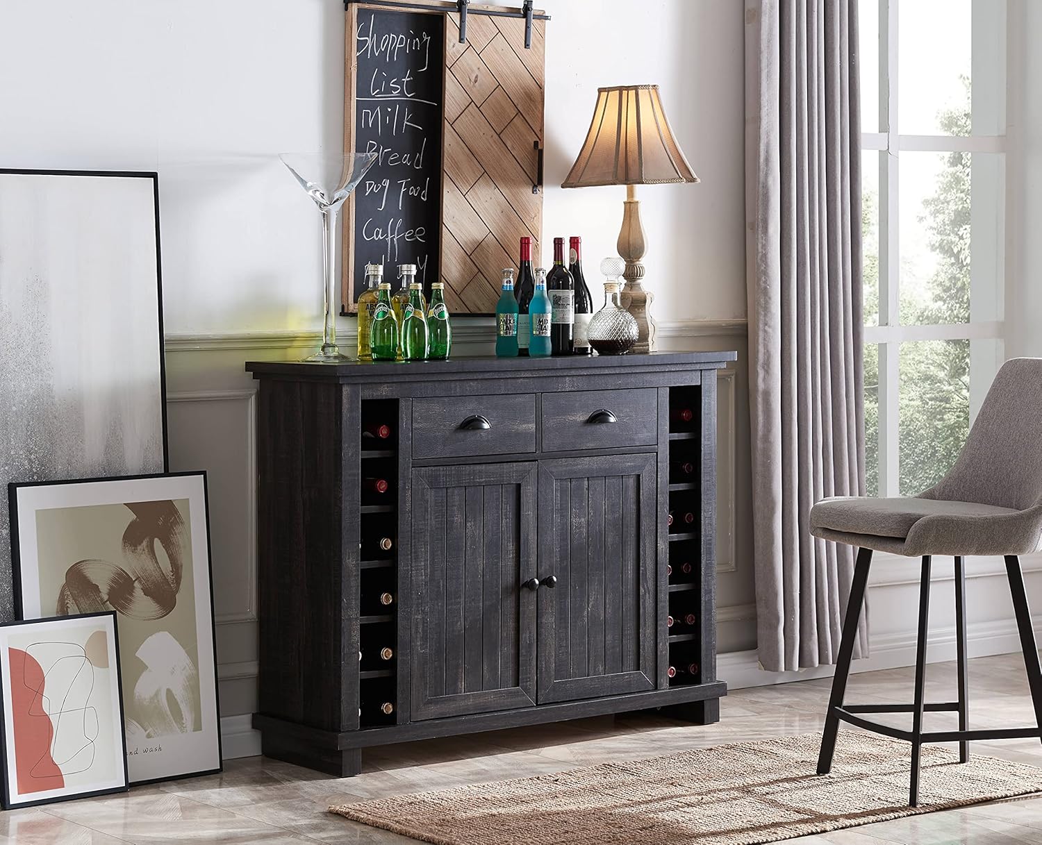 Home Source Mahogany Bar Cabinet with Stem Glass Placement