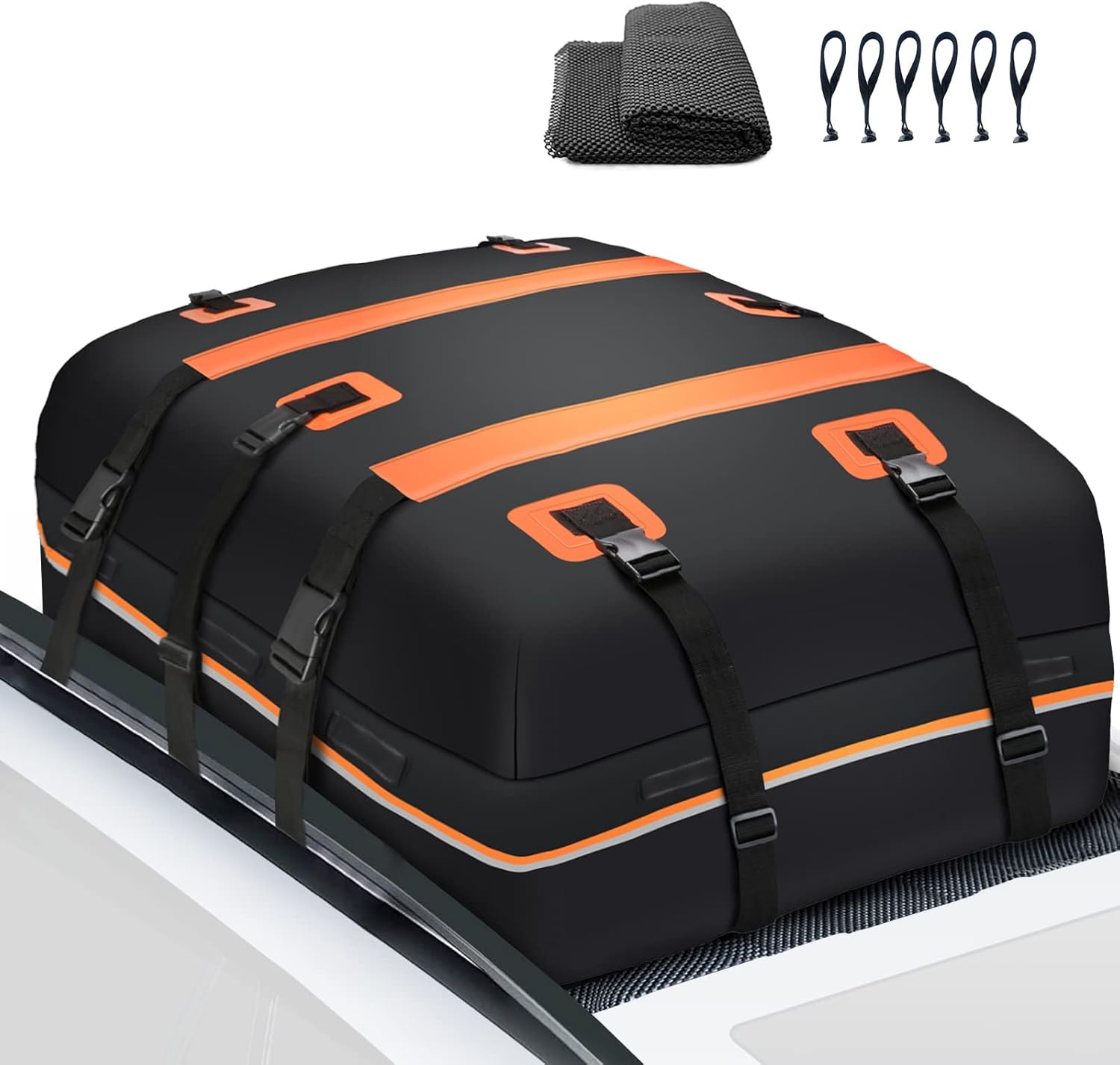 TAGMORE Rooftop Cargo Carrier Roof Bag Waterproof 20 Cubic Roof Top Car Cargo Carrier All Cars with/Without Rack Includes Anti-Slip Mat 10 Reinforced Straps 6 Door Hooks