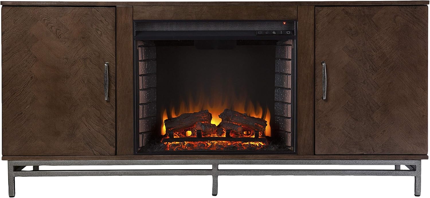 SEI Furniture Dibbonly Electric Fireplace w/ Media Storage, Brown/Silver