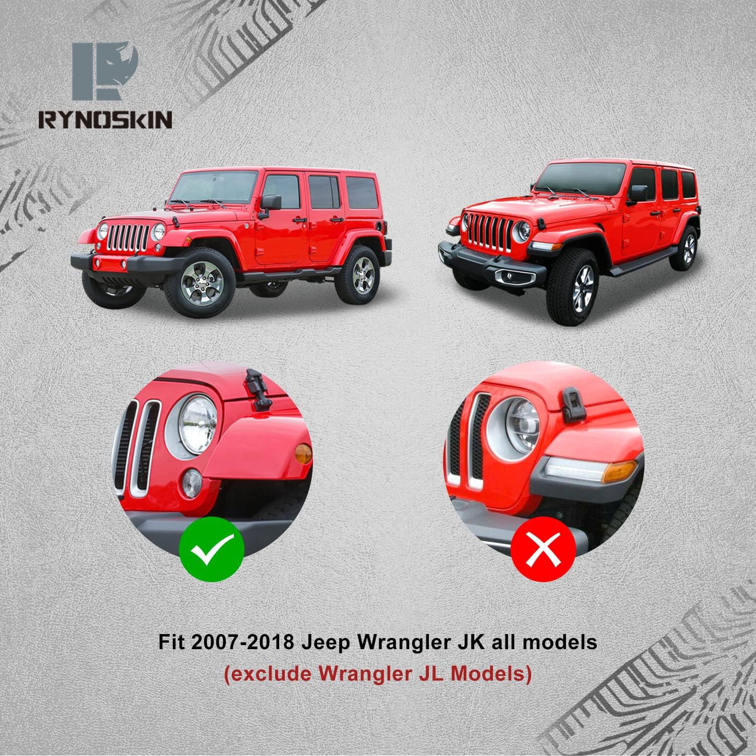 RYNOSKIN Rear Bumper fit 2007-2018 Jeep Wrangler JK Rear Bar with D-Ring Shackles & 2