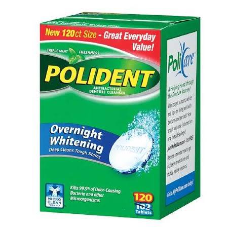 5 Pack Polident Overnight Whitening Antibacterial Denture Cleanser, 120 Count ea
