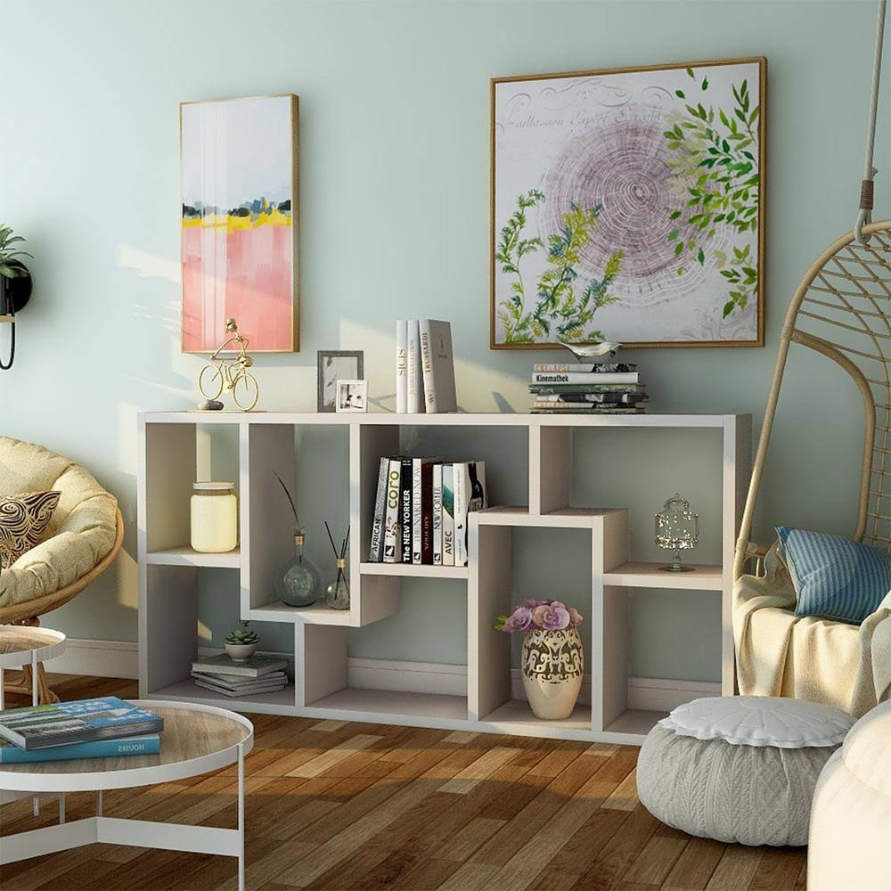 Furniture of America Dore 71 in. White Wood 8-Shelf Standard Bookcase with Open Back