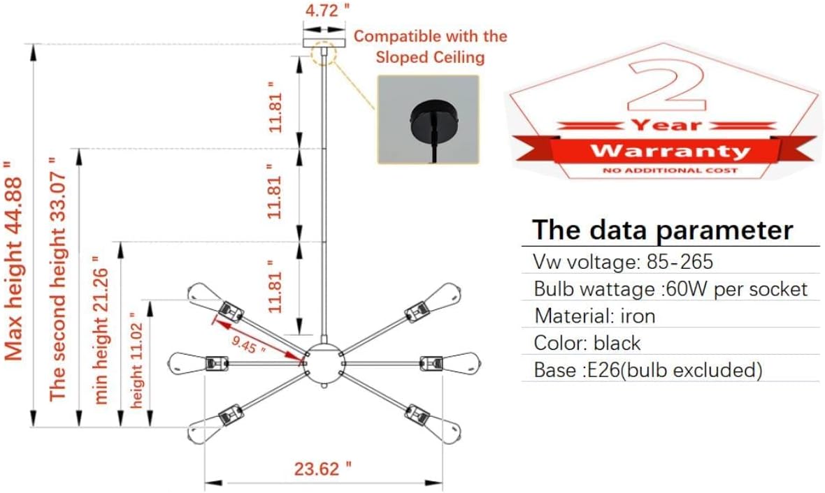 KWMGQX Sputnik 15-Lights Modern Black Chandelier for Dining Room Sputnik Chandeliers mid-Century Vintage Edison Chandelier Suitable for Dining Room, Hallway, Living Room, Bedroom, Farmhouse