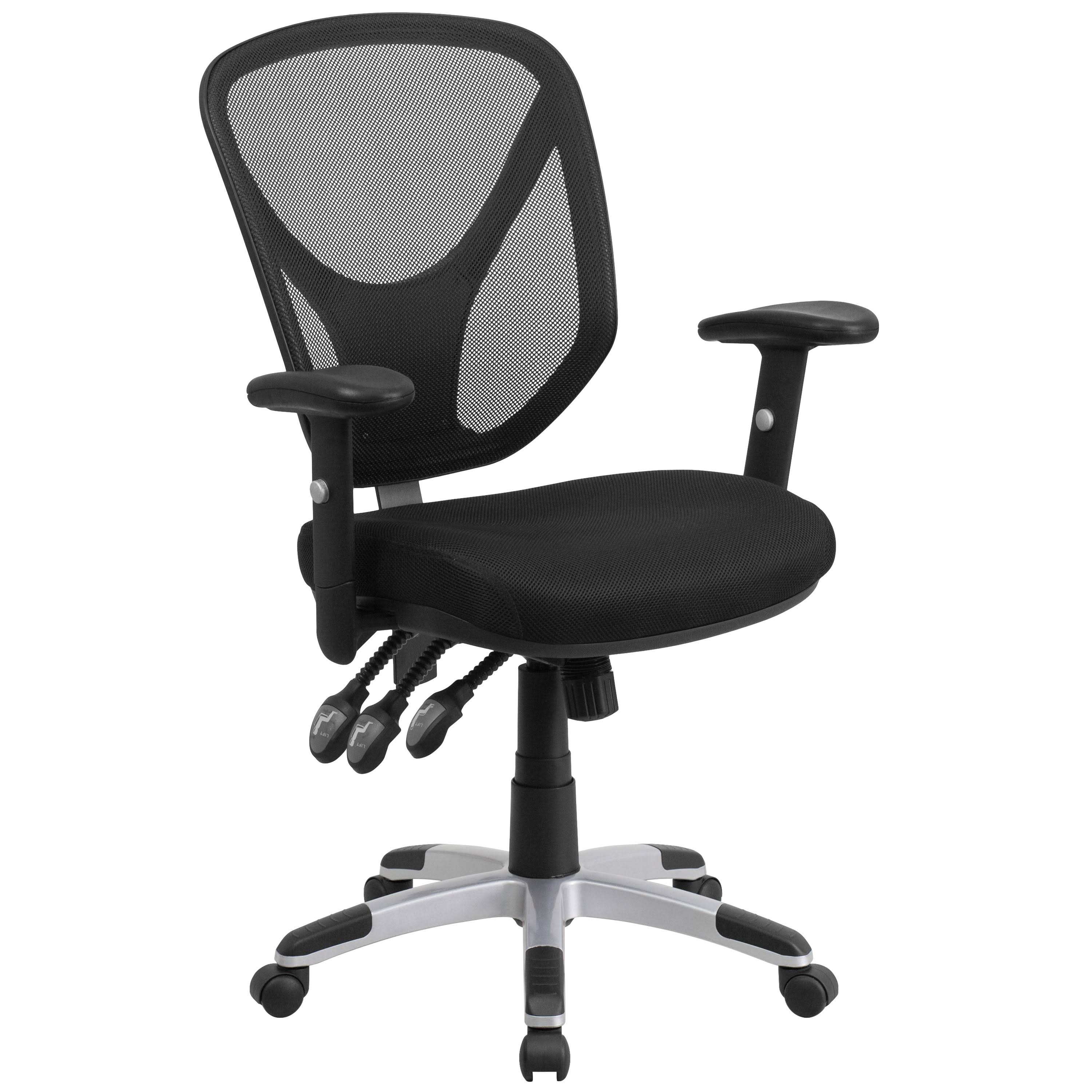 Lancaster Home Mid-Back Black Mesh Chair with Triple Paddle Control and Height Adjustable Arms