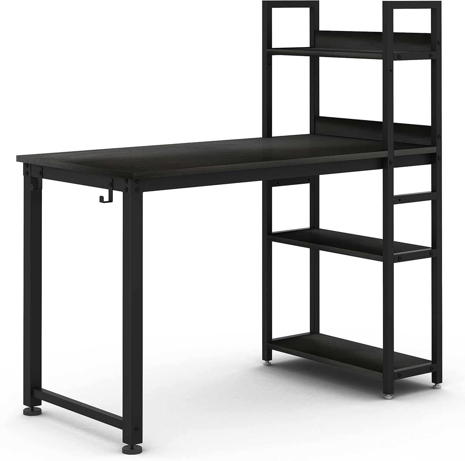 55 Inch Brown Home Office Desk with 4-Tier Shelves for Storage and Bookshelf, Heavy Duty Computer Desk and Spacious Workstation, Modern Simple Stylish Writing Desk and Multi-Purpose Study Table