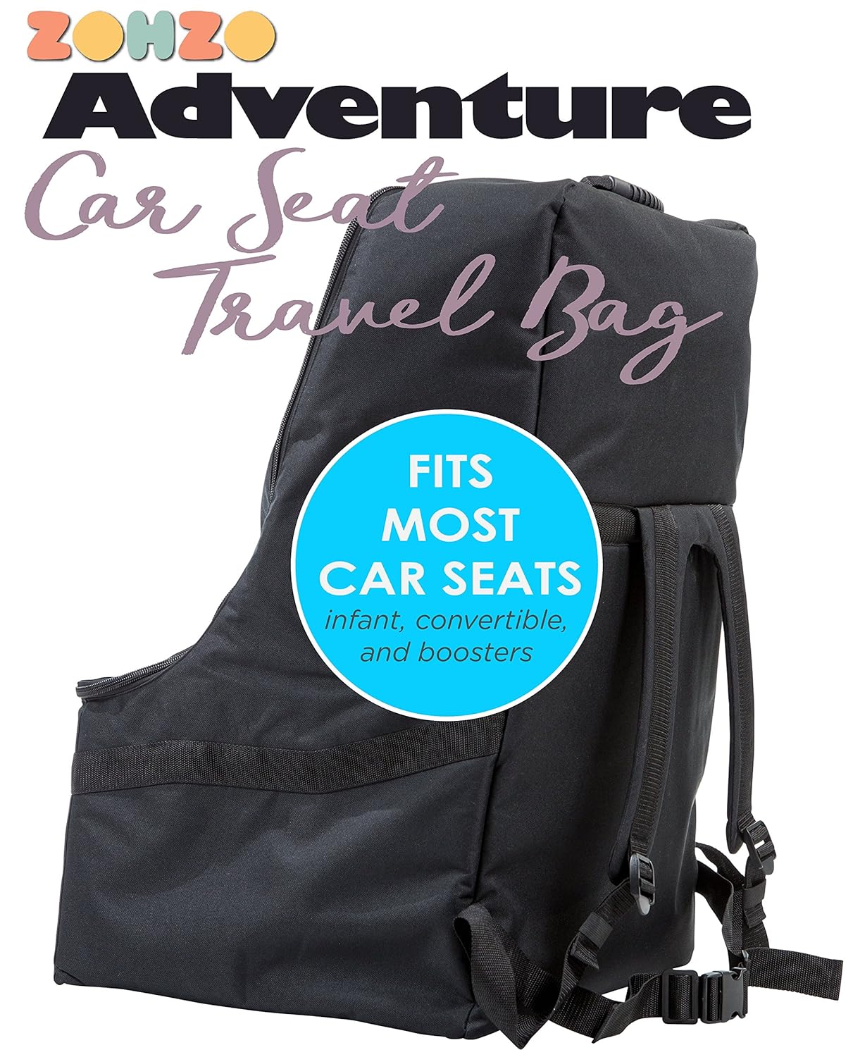 Zohzo Car Seat Travel Bag - Adjustable Padded Backpack for Car Seats (Black)