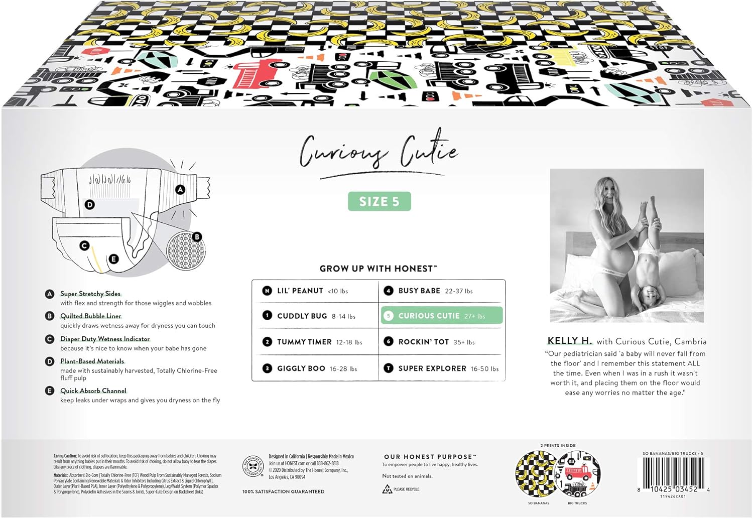 The Honest Company - Super Club Box, Clean Conscious Diapers, Big Trucks + So Bananas, Size 5, 100 Count (Packaging May Vary) Pack of 2