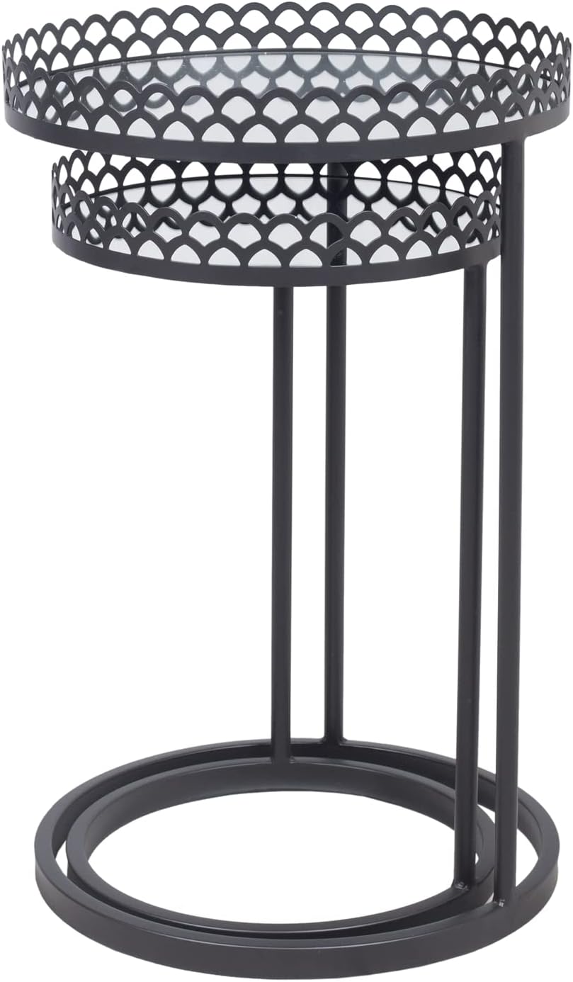 SeekElegant Round Mirrored Nesting Side Table Set of 2, Gold Stacking End Tables with Metal Frame, Accent Table Set for Small Space Living Room, Bedroom