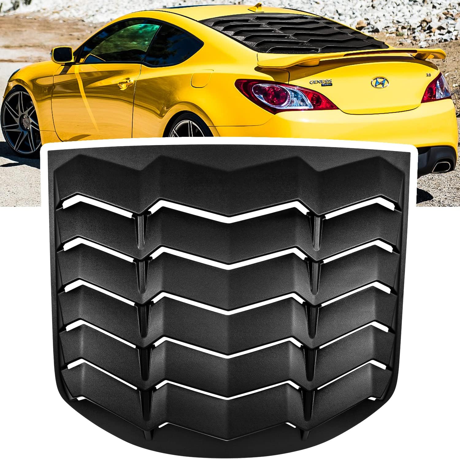 Rear Window Louver Fits for Hyundai Genesis Coupe 2010 2011 2012 2013 2014 2015 2016 Scoop Windshield Sun Shade Covers Fit All Weather in GT Lambo Style Matte Black ABS