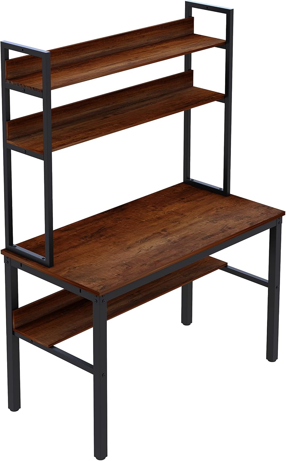 47 Inch Black Computer Desk with Hutch and Book Shelves, Holliage Crafted Home Desk,Heavy Duty PC Table Writing Desk for Home Office, Space-saving but Spacious Design Great for Home Multi-applications