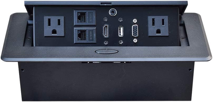 Table Pop up Power Date Center Connection Box with Outlet Network HDMI for Conference desk Pack of 2