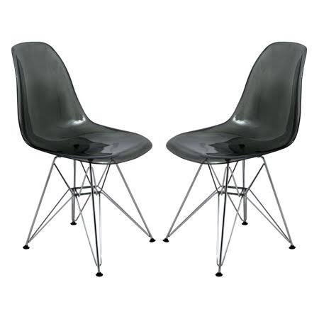 LeisureMod Cresco Molded Eiffel Base Dining Side Chair in Black Set of 2