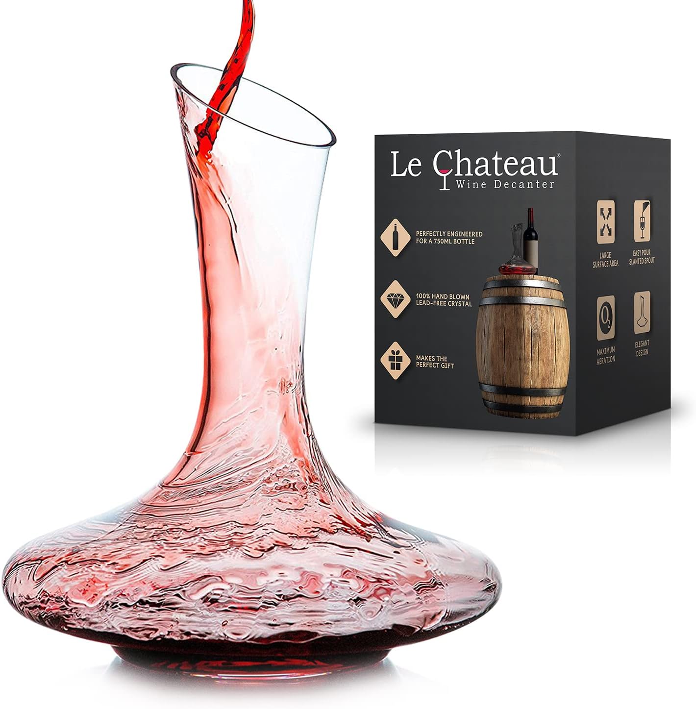 Le Chateau Wine Decanter - Hand Blown Lead Free Crystal Carafe (1800ml) - Red Wine Aerator, Gifts Pack of 2