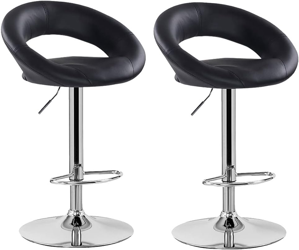 Kitchen Bar Stools, Adjustable Bar Stool With Back PU Leather, Bar Stools Set of 2, Swivel Counter Height Bar Stools With Footrest, Armless Round Island Barstool, Counter Stools For Bar, Kitchen, Cafe