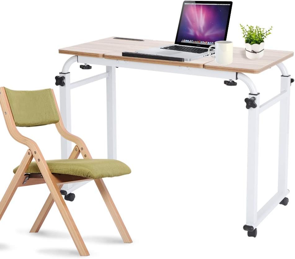 Overbed Table Laptop Cart Mobile,Adjust Height Computer Desk Sofa Table with Wheels Metal Legs and Storage Shelves Study Table for Home Office,1.2m/47.24inch Table Leg (47.24inch Black)