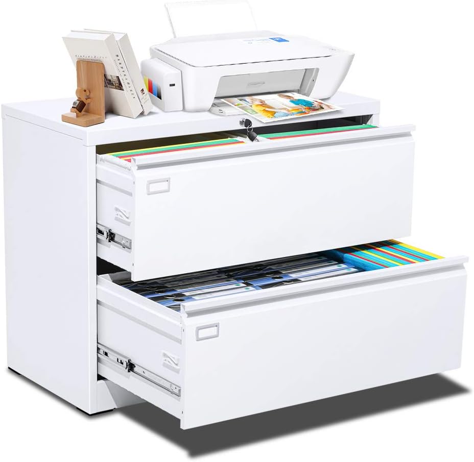 Lateral Filing Cabinet 4 Drawer, Black Metal Lateral File Cabinet with Lock for Legal/Letter A4 Size, Locking Wide File Cabinet for Office Home, 0 Screw Assembled