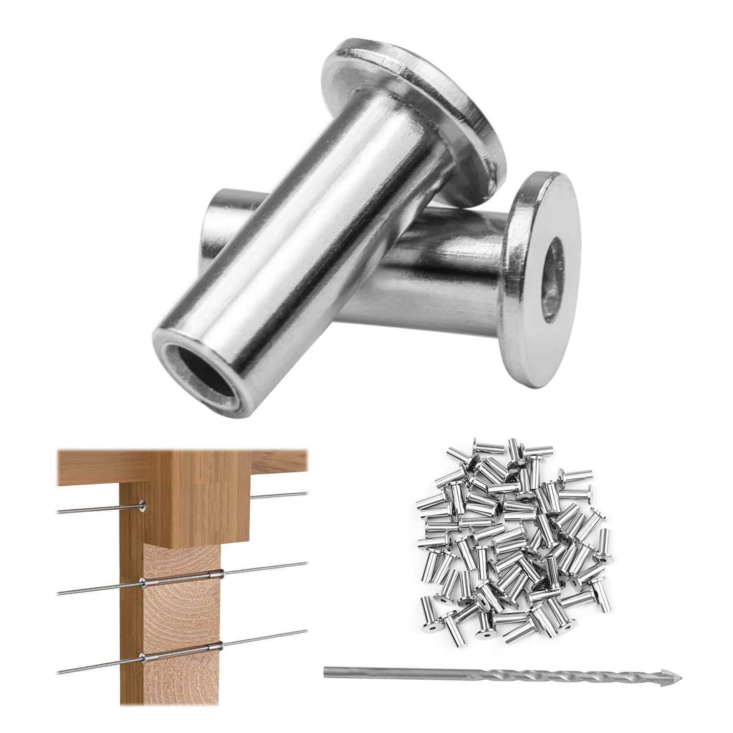 Muzata 60Pack Stainless Steel Protective Sleeves Cable Railing Kit Hardware for 1/8