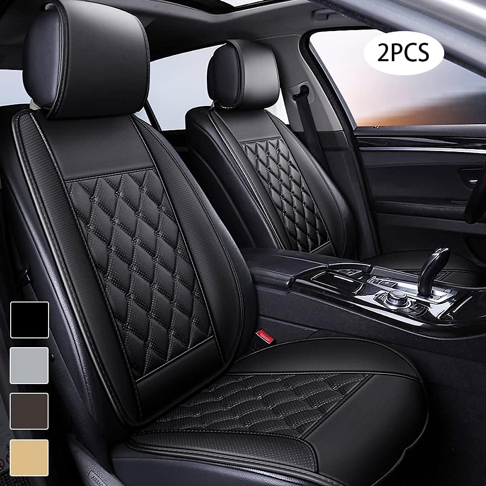 2Pcs Luxury PU Leather Car Seat Cover Protector for Front Seats,Breathable and Non-Slip Front Car Interior Accessories,Waterproof Car Seat Cushion - Universal Fit for 95% Auto/Truck/SUV/Van,Gray