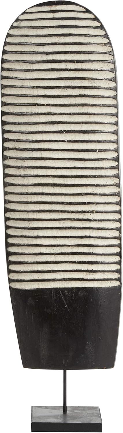 Deco 79 Hand-Carved Black & White Oval Baobab Wood Tikar Shield on Stand, Brown, Small (14529)