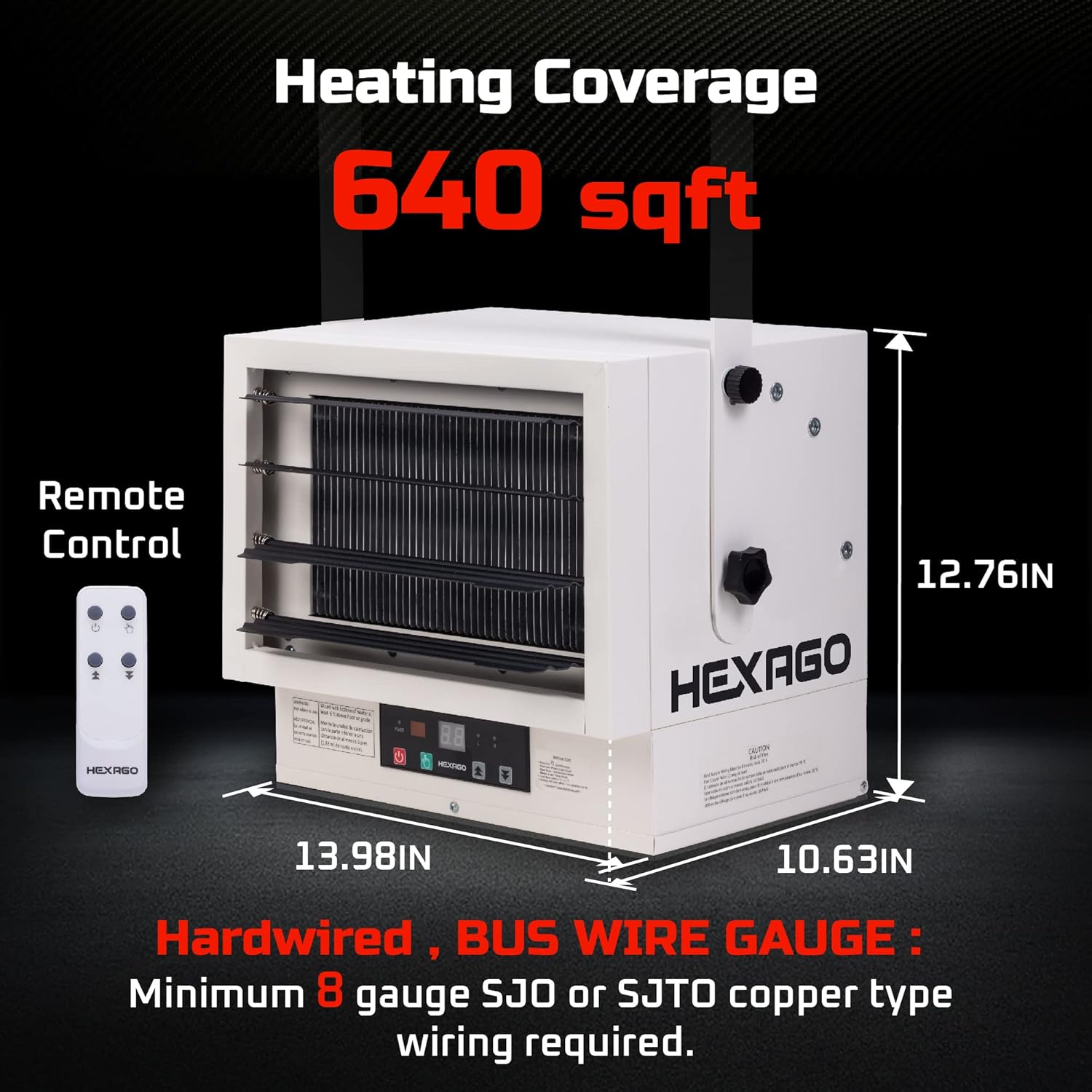 HEXAGO 7500W Industrial Indoor 240V Electrical Garage Heater Hardwire Space Heater w/ Remote, Thermostat and Timer, ETL Listed