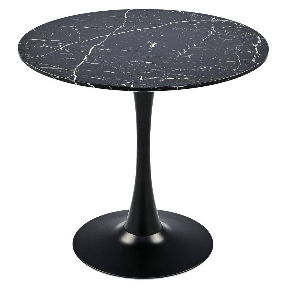 CO-Z 31.5 in Round Kitchen u0026 Dining Table for 2-4 W Marble Accents - Black