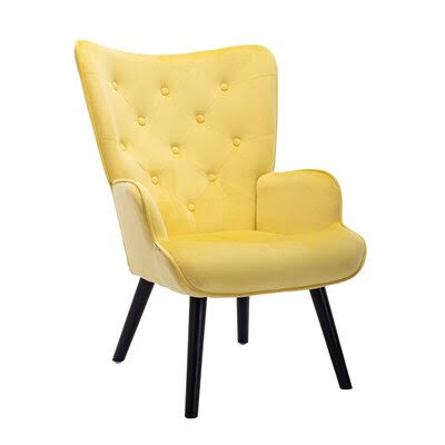 COOLMORE Accent Chair Living Room/Bed Room, Modern Leisure Chair Coffee Color Microfiber Fabric Mercer41 Fabric: Yellow 100% Lin