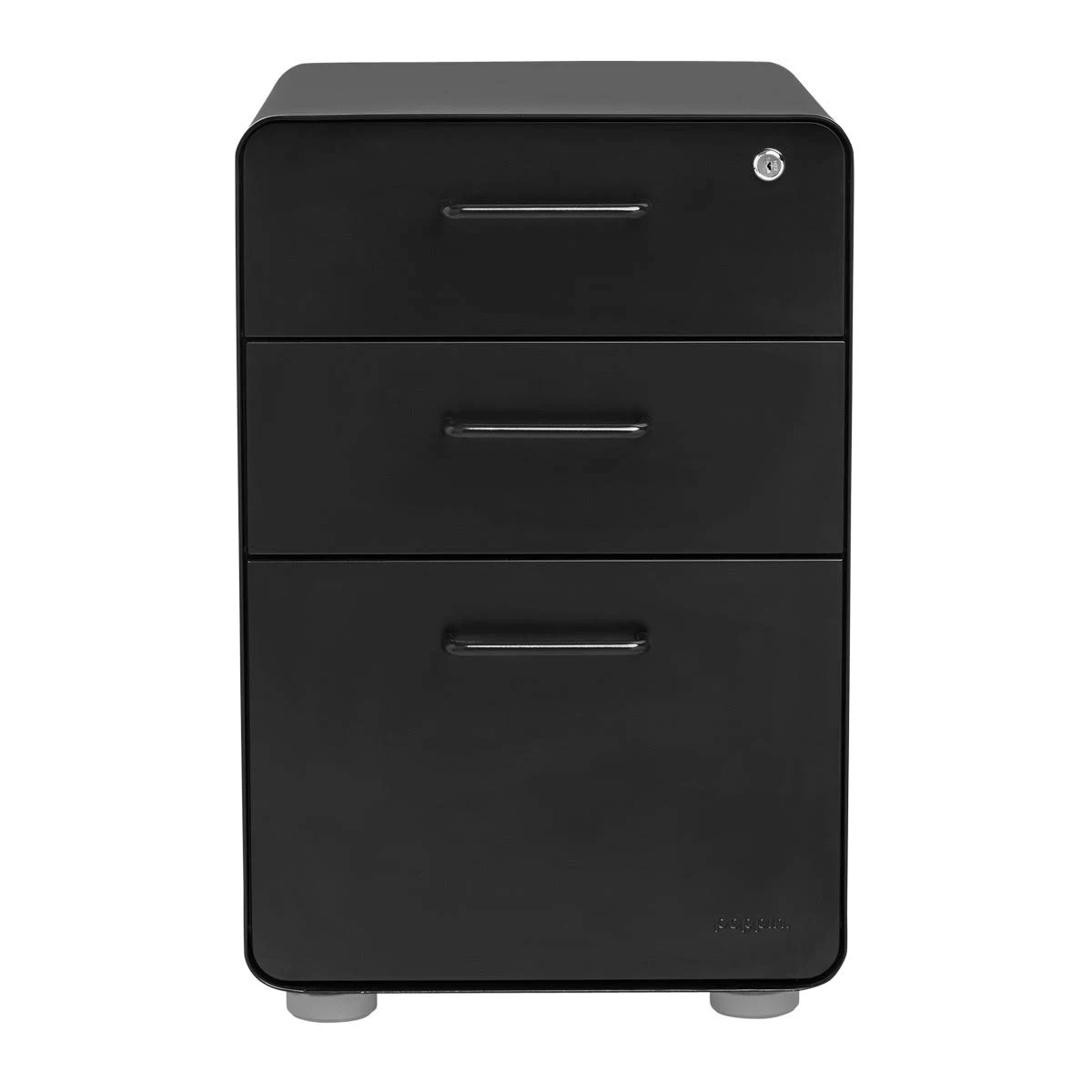 Poppin 3-Drawer Stow Locking Filing Cabinet Matte Black, 15-3/4x22 x 20x22 x 24x22 H