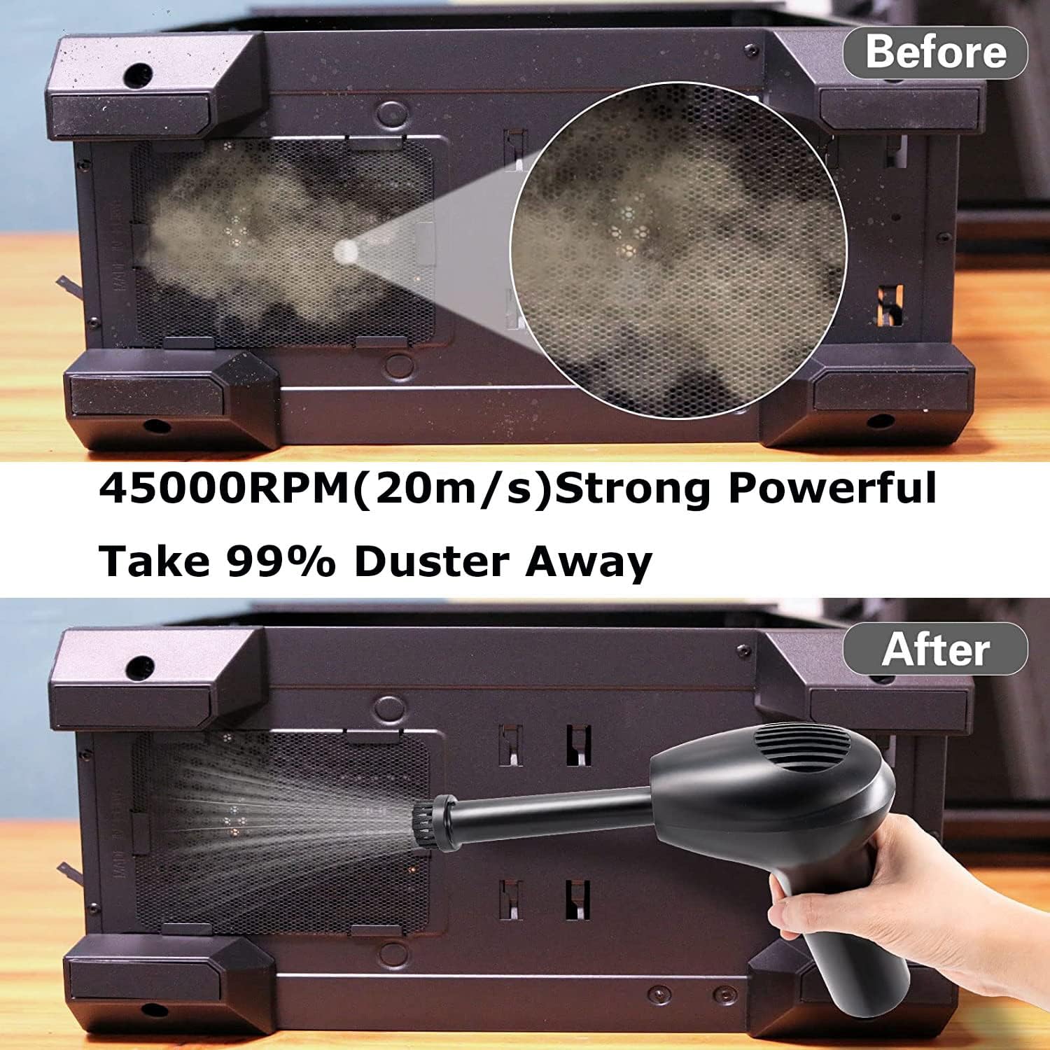 HONKYOB Cordless Air Duster, Electric Air Duster,Air Blower Replaces Compressed Air Cans for Cleaning Computer,Keyboard, Car, Pet House ,2500mAh Rechargeable Battery,Fast Charging,Powerful 45000 RPM Pack of 2