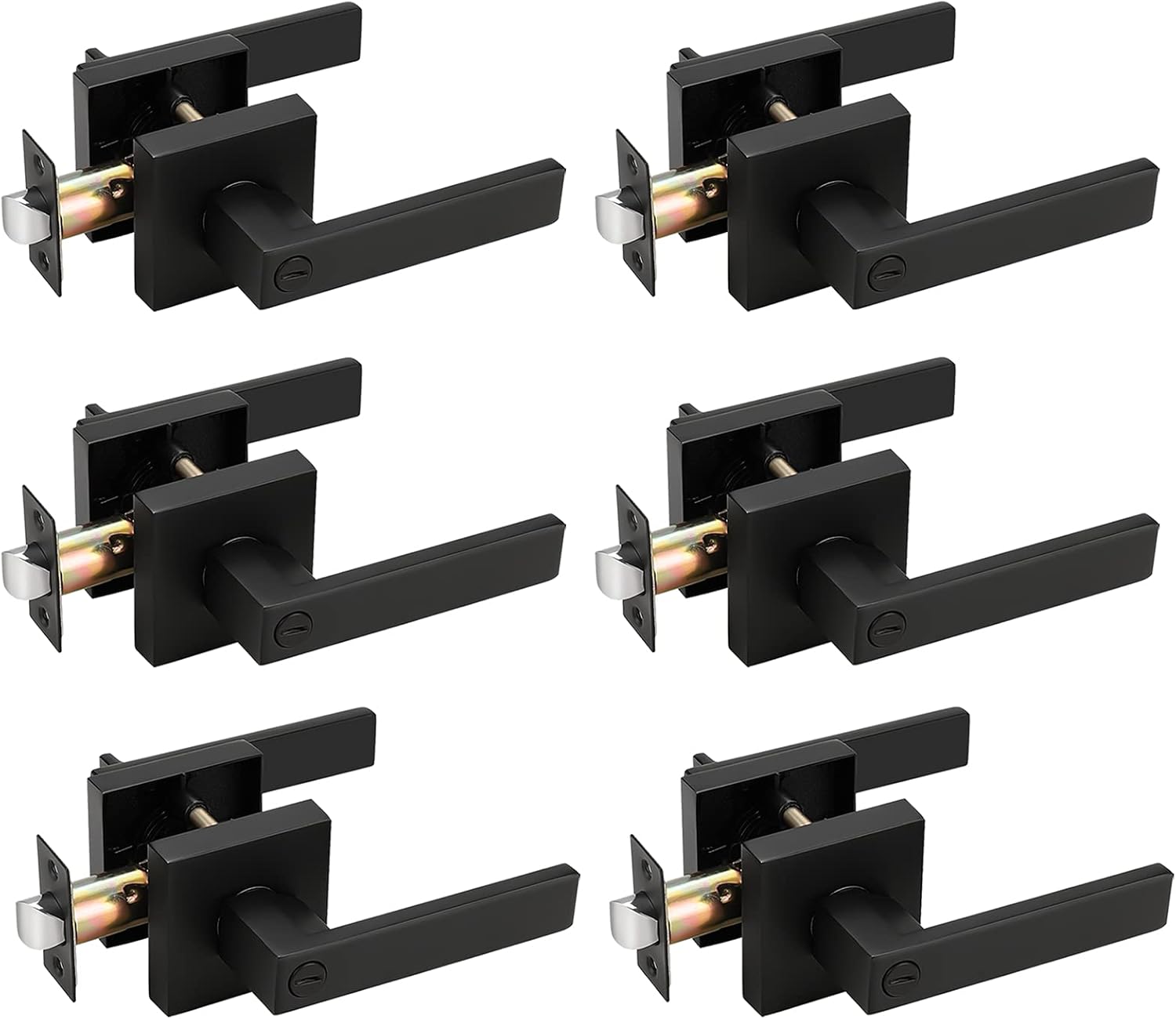 Probrico 6 Pack| Square Privacy Door Levers Locksets in Matte Black Finish, Bed/Bath Door Levers Keyless Interior Handles,Reversible for Left Right Handed Doors