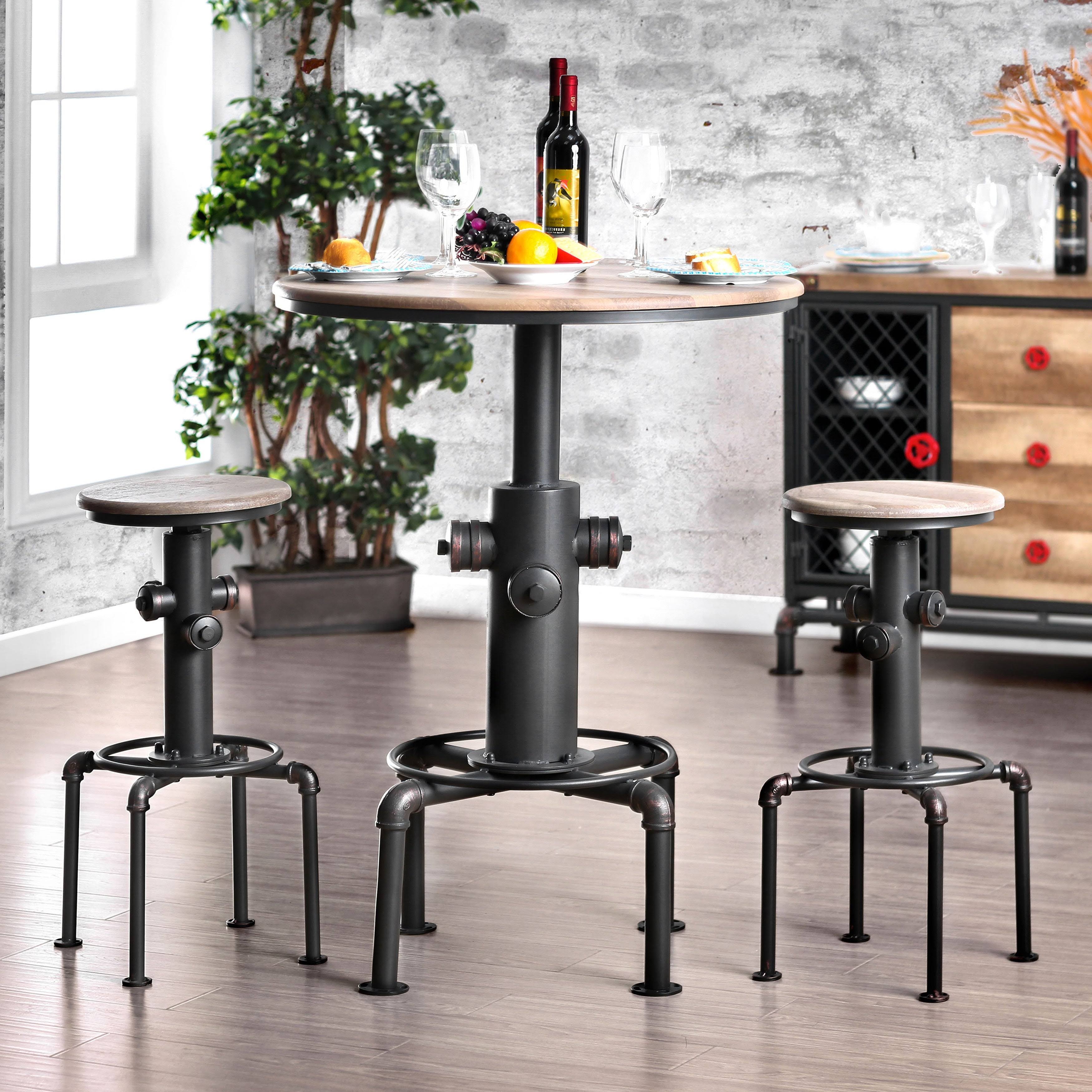 Furniture of America Industrial Black Metal Bar-Height Round Table