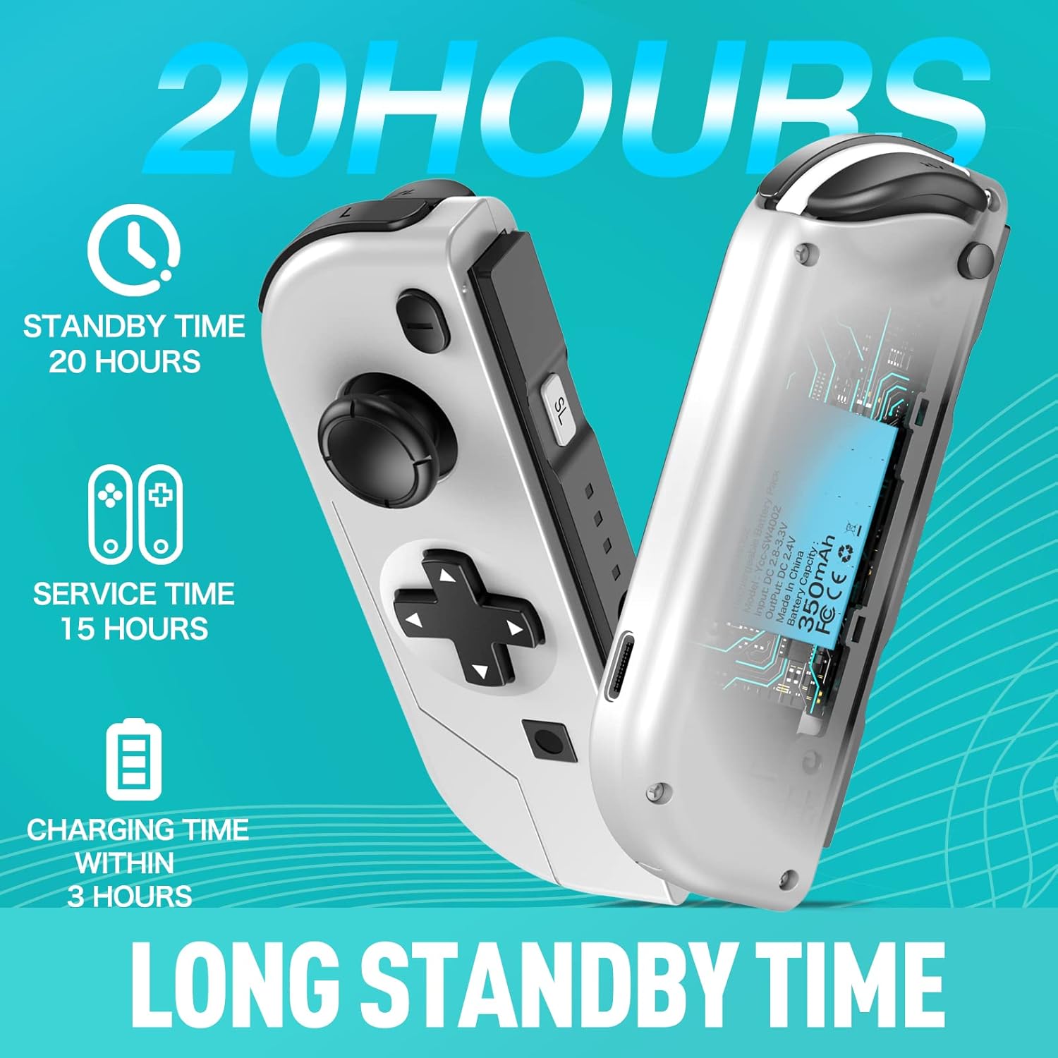 Wireless Joypad Controller Compatible with Switch, YCCTEAM Replacement for Switch Joy Con,Wireless Swtich Controller Remote Joystick Supports Motion Control and Dual Vibration(White) Pack of 2