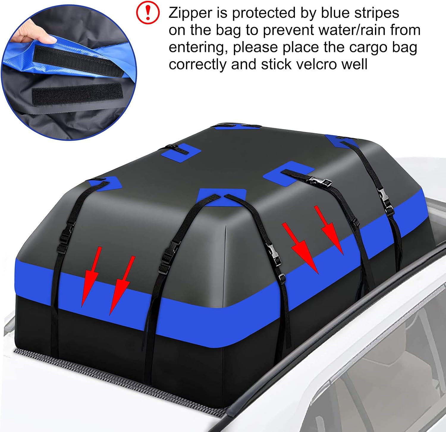 WARMQ 15 Cubic Feet Waterproof Vehicle Cargo Carriers with Anti-Slip Mat, 10 Reinforced Straps, 6 Door Hooks for All Vehicle SUV with or Without Rack Pack of 2