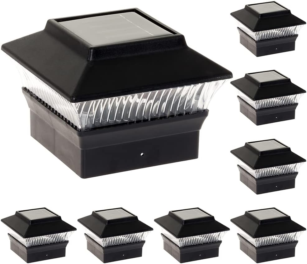 GreenLighting Standard #1 4x4 Solar Post Cap Lights - 4x4 Post Caps for 4x4 5x5 Vinyl PVC Fence Solar Post Lights Outdoor Waterproof - Solar Deck Post Lights (White, 8 Pack)
