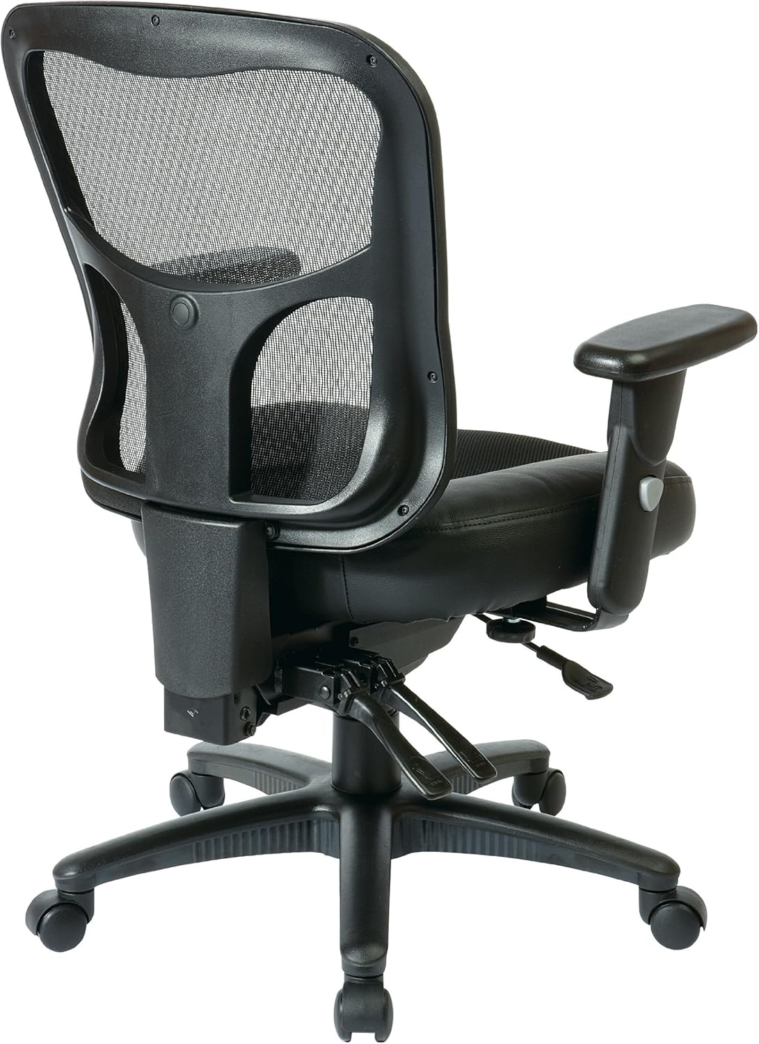 Office Star Breathable ProGrid Back with Leather and Mesh Seat Adjustable Black Managers Chair and Nylon Base