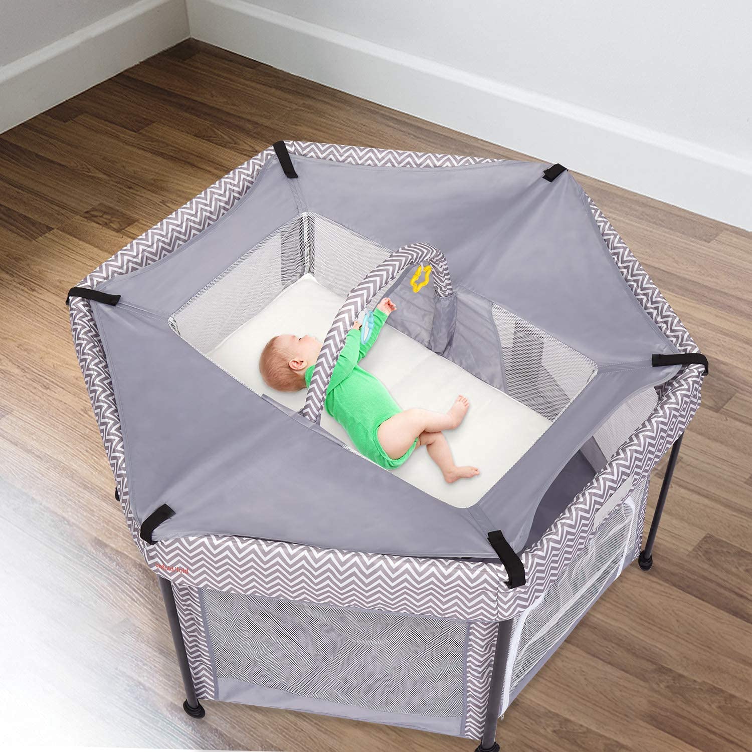 Baby Playpen - Portable Playard for Baby Infant with Storage Bag,Mat and Toy Rack,Indoor and Outdoor Use