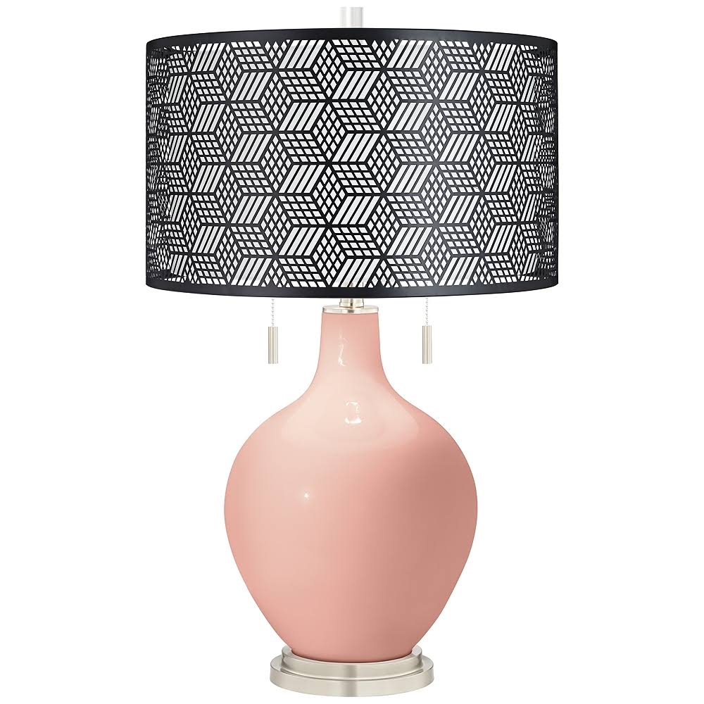Color + Plus Rustique Toby Table Lamp with Black Metal Shade, Pink