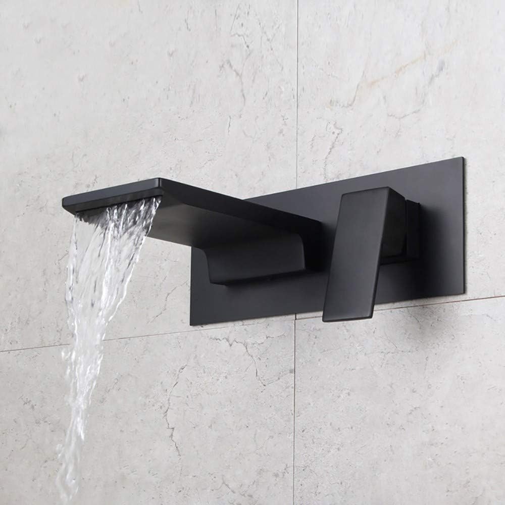 Weibath Waterfall Bathroom Faucet Wall Mount Single Handle Vessel Sink Faucet Solid Brass (Matte Black)