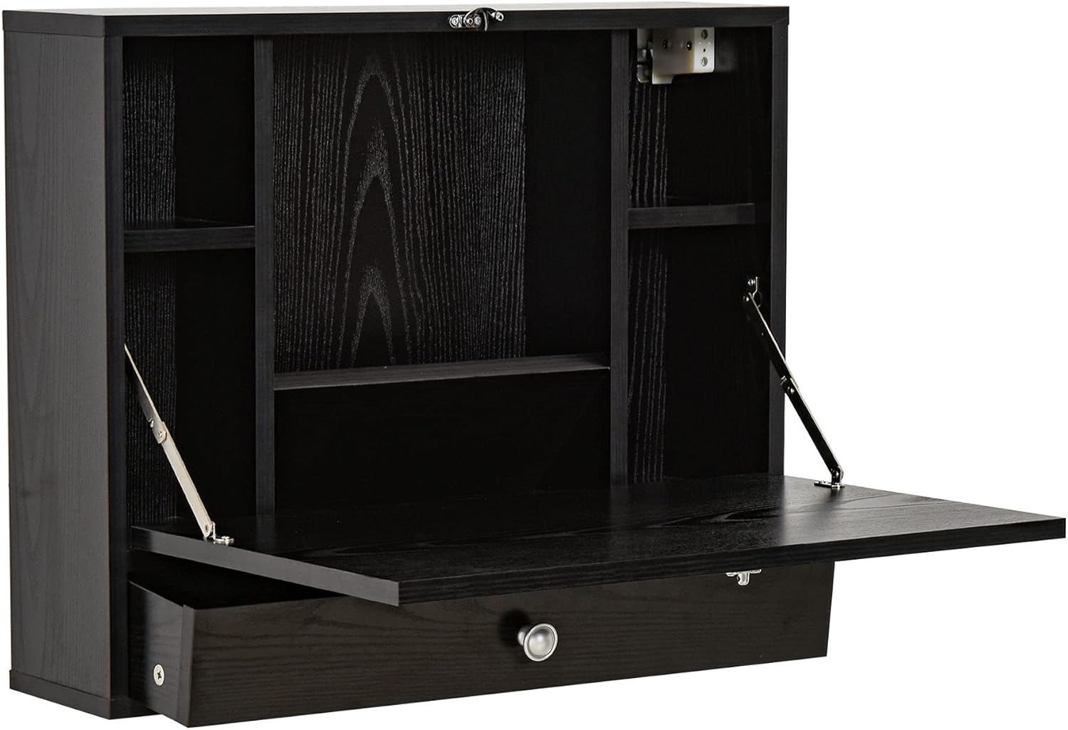 HOMCOM Wall Mounted Writing Computer Desk Workstation with Foldable Space Saving Design & Ample Interior Storage Black