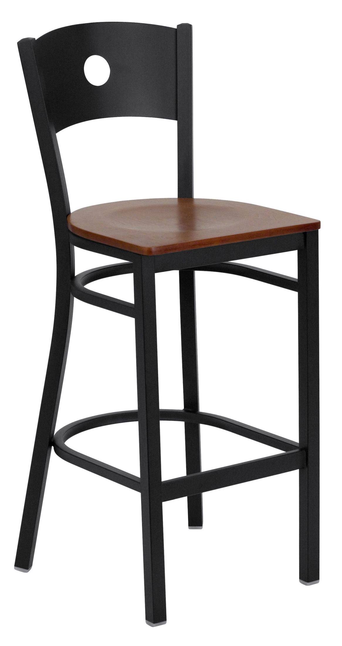 Flash Furniture Hercules Series Black Circle Back Metal Restaurant Bar Stool - Cherry Wood Seat