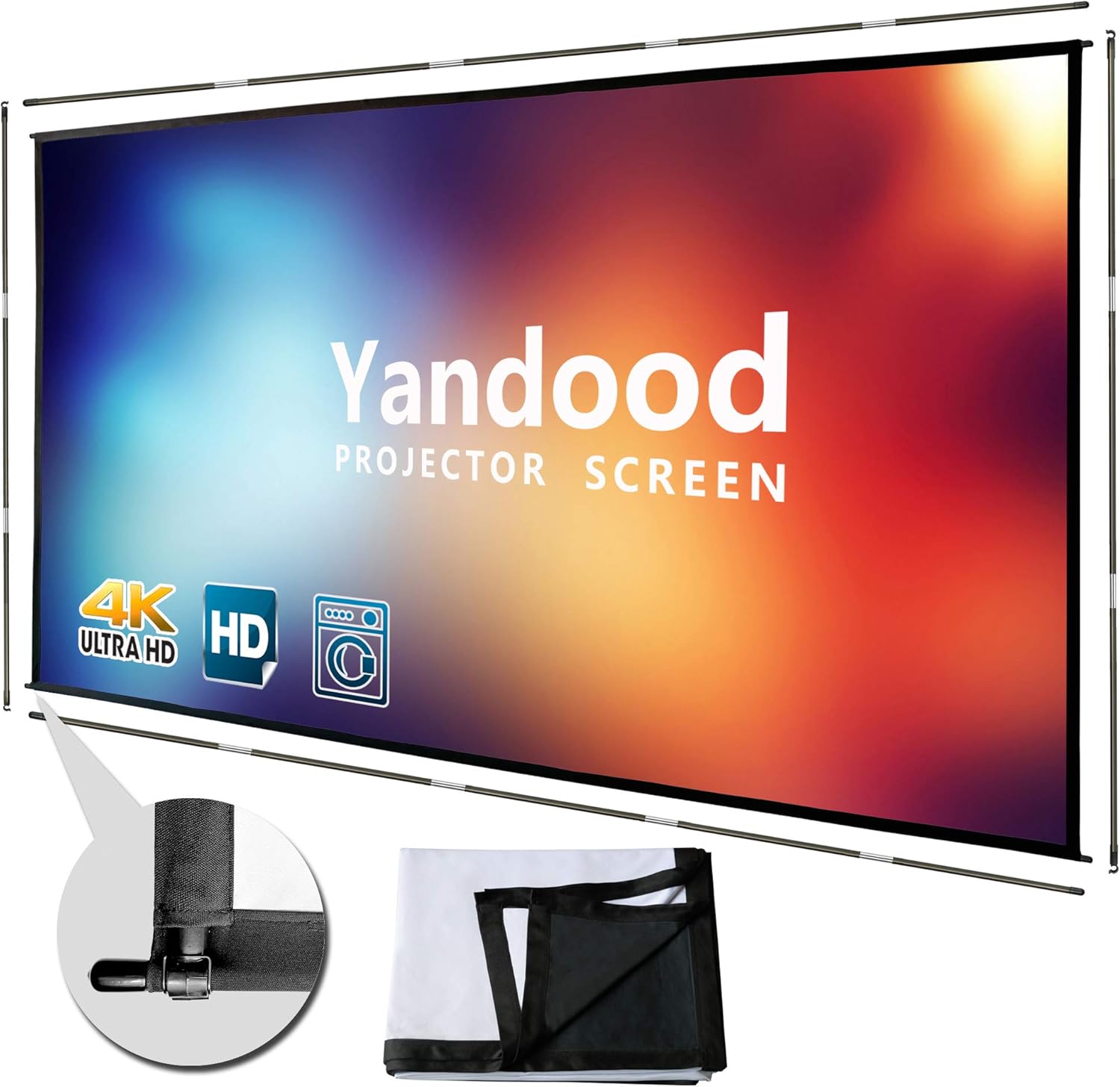 Foldable Projector Screen 100 inch with Combined Pole Frame 16:9 HD 4K Anti-Crease Black Backing Silver Portable Projection Screen Pack of 2