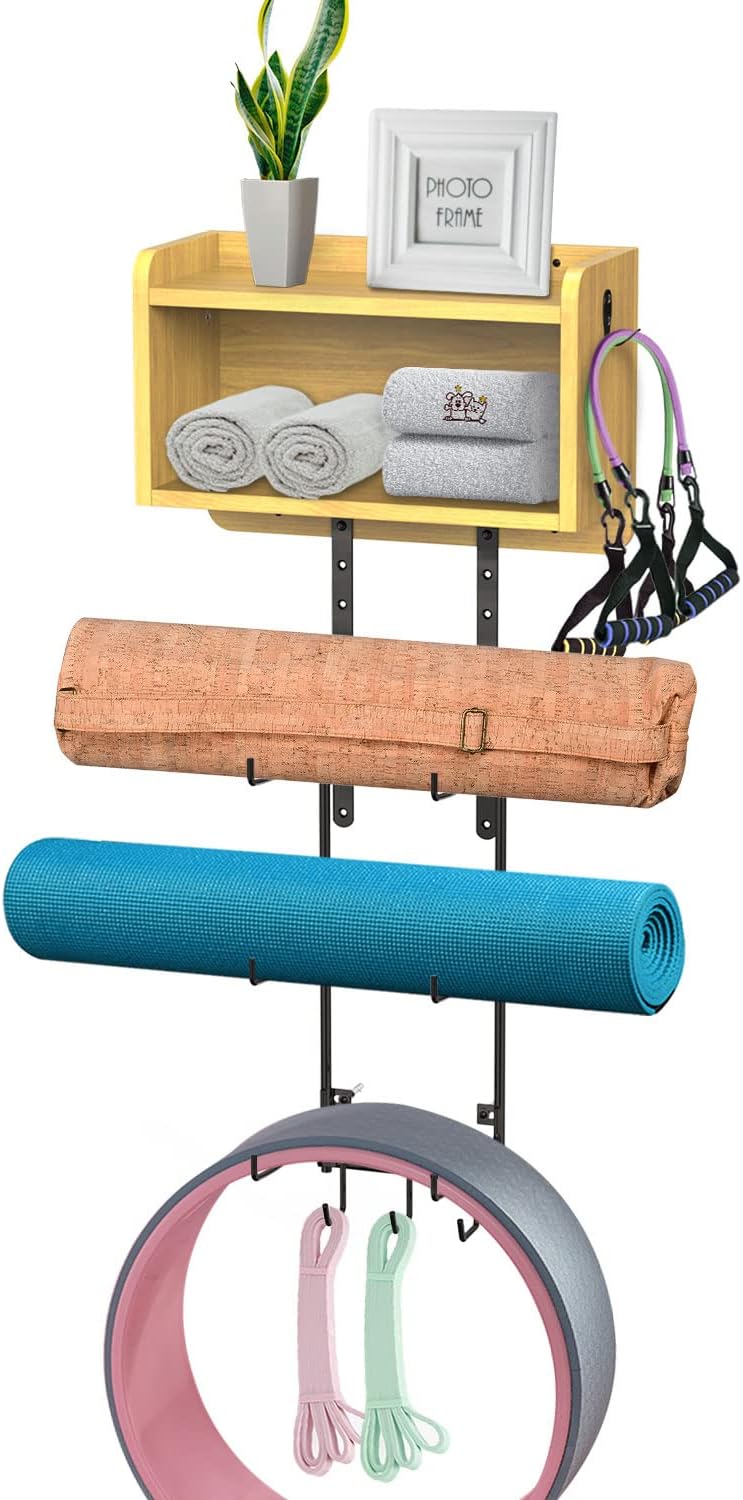 Naisi_US Multi-Functional Home Gym Yoga Mat Wall Mount Rack Shelf Organizer - Ideal Accessories for Peloton, NordicTrack, and Echelon
