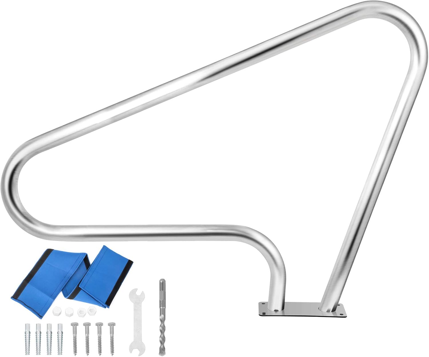 VEVOR Pool Rail 48x36 Pool Railing 304 Stainless Steel 250LBS Load Capacity Silver Rustproof Pool Handrail Humanized Swimming Pool Handrail with Blue Grip Cover & M8 Drill Bit & Self-Taping Screws