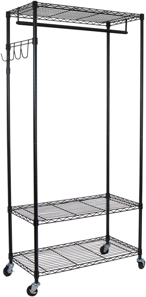 Oceanstar Adjustable Shelves with Hooks Garment Rack, Black Pack of 2