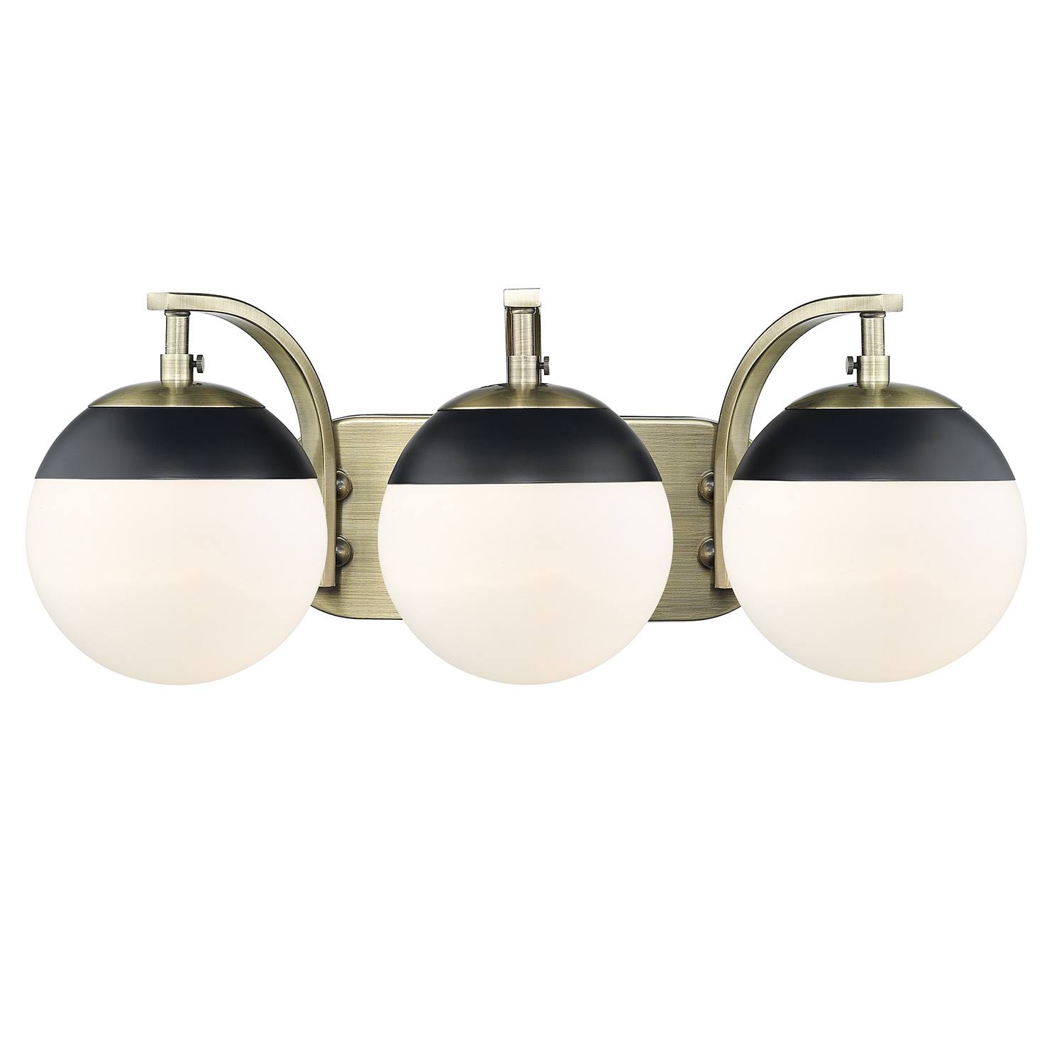 Golden Lighting 3218-BA3 AB-BLK Dixon 3 Light Bath Vanity with Opal Glass u0026 Black Cap Aged Brass