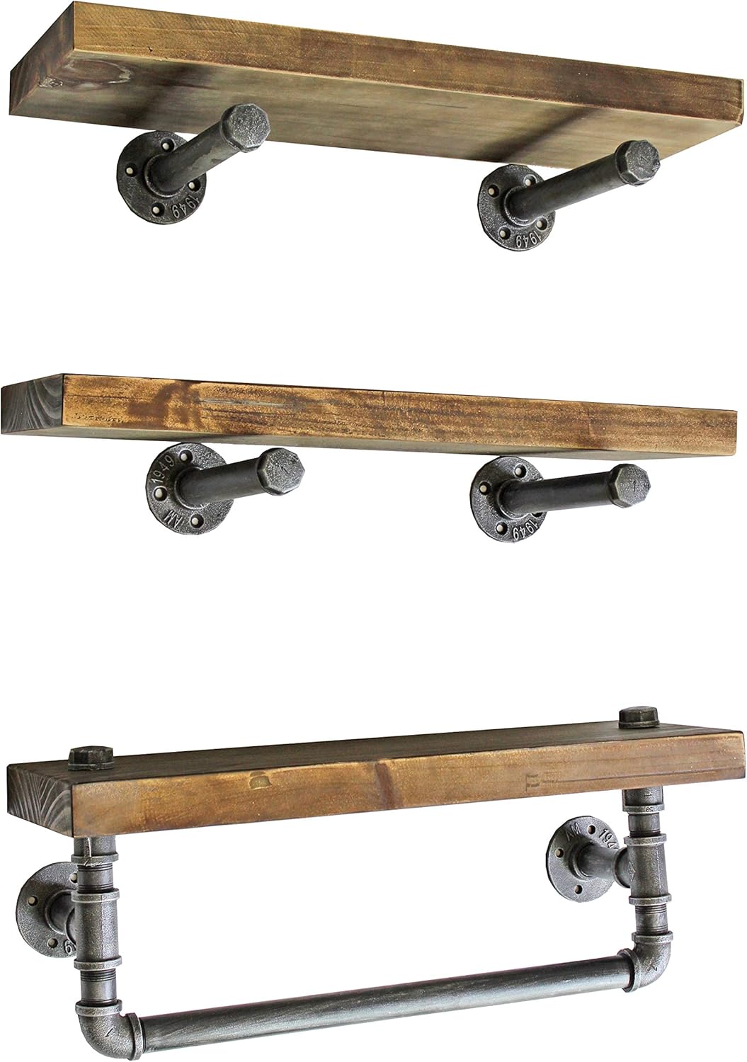 NACH qa-1008L Industrial Pipe Floating Shelving with Natural Wood