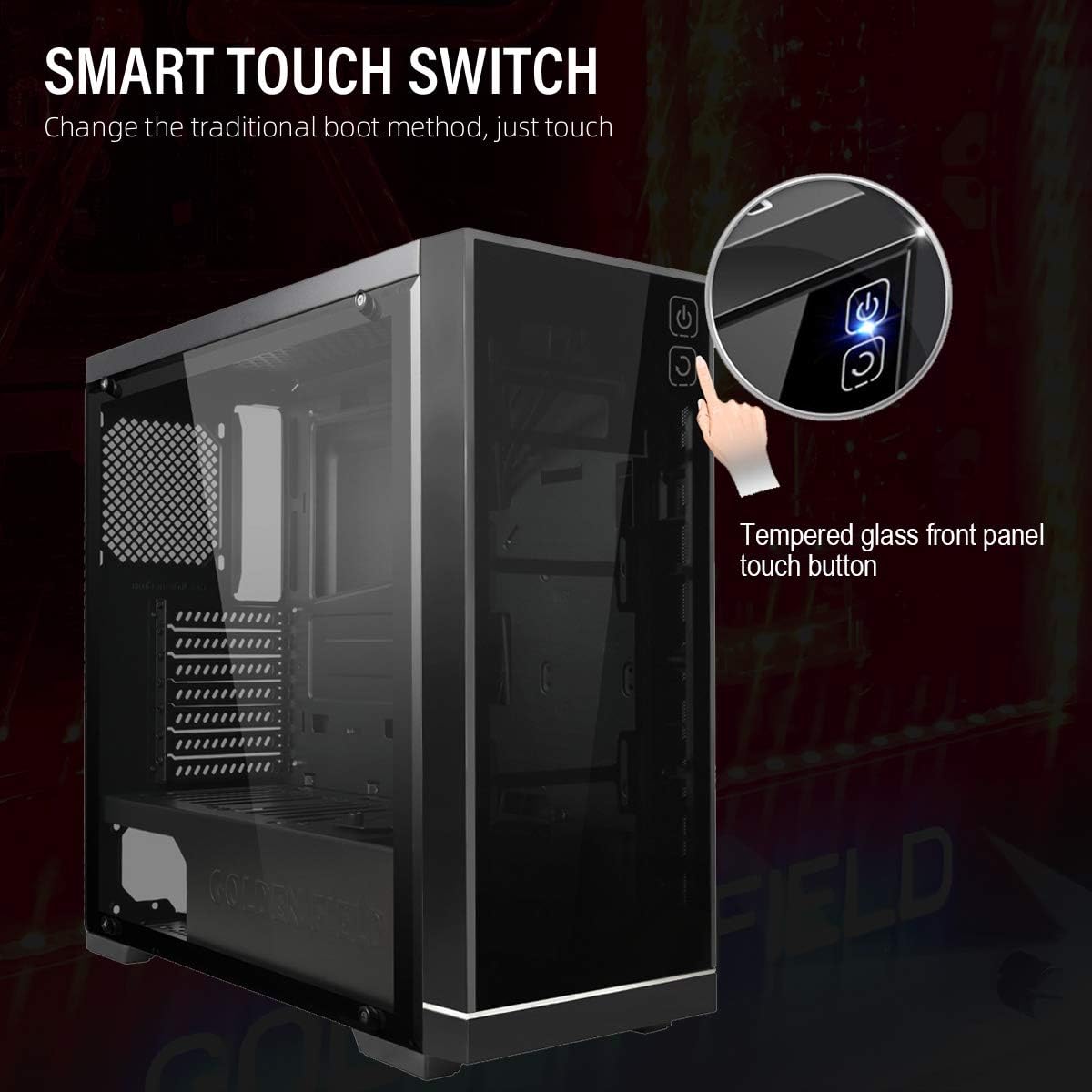 GOLDEN FIELD Z3 ATX Case Gaming PC Case Mid Tower ATX Computer Case with Touch Buttons Acrylic Panel